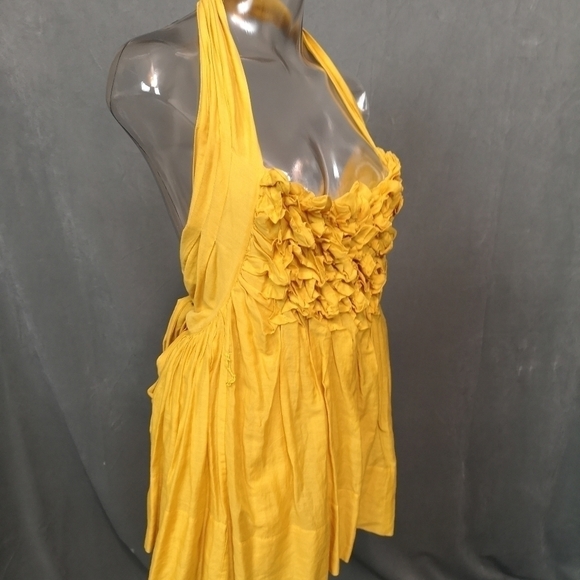 Vintage designer Rachel Roy bright yellow ruched tucked cotton halter top - Picture 7 of 14